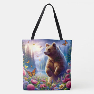 Cute, colourful bear & butterflies tote bag