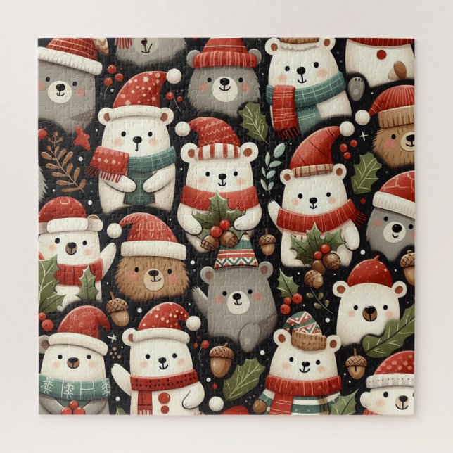 Cute colourful bears dressed for Winter Jigsaw Puzzle (Vertical)