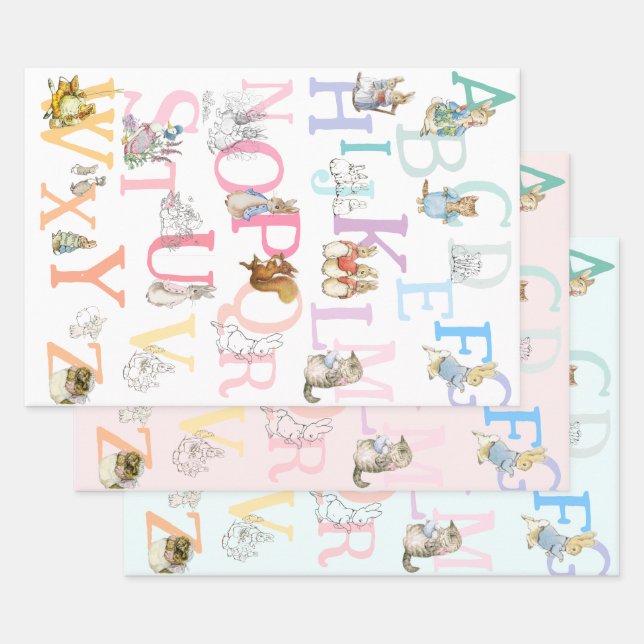 Cute Colourful Beatrix Potter Alphabet  Wrapping Paper Sheet (Set)