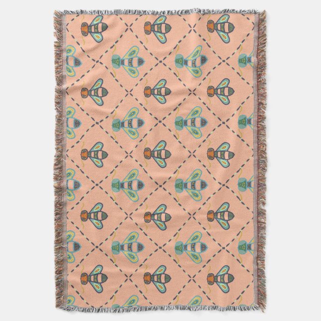 Cute colourful bee pattern throw blanket (Front Vertical)