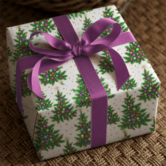 Cute Colourful Beige Modern Christmas Trees Wrapping Paper