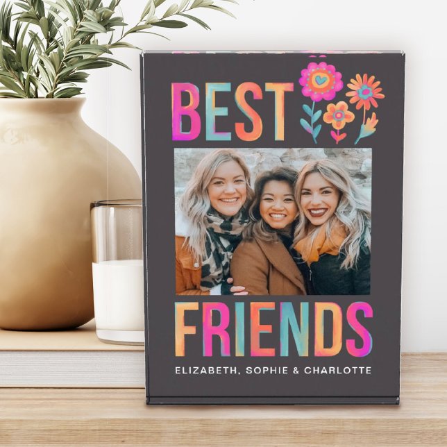 Cute Colourful Best Friends  Photo Block (A colorful happy best friends photo block. Personalize it with your favorite picture and names.)