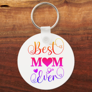 Cute Colourful Best Mum Ever Typography Script Key Ring