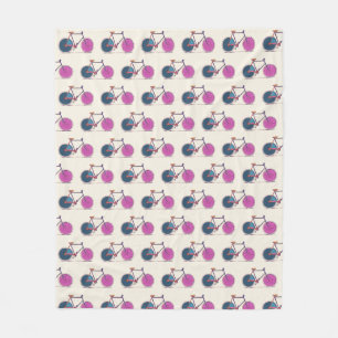 Cute Colourful Bicycle Line Art Drawing Pattern Fleece Blanket