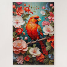 cute colourful bird  on a branch with flowers 