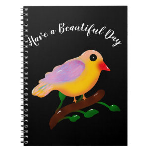 Cute Colourful Bird on Branch Hand Drawn Songbir Notebook