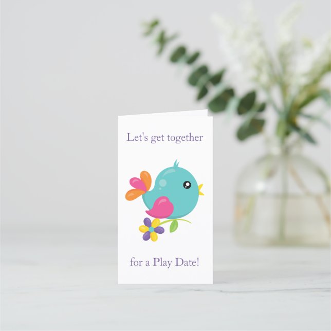 Cute Colourful Bird Play Date Appointment Card (Front)