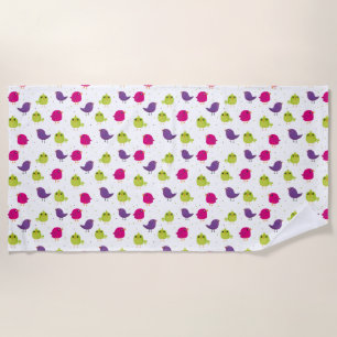 Cute colourful birds  beach towel