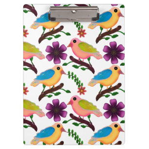 Cute colourful birds Floral Pattern Clipboard