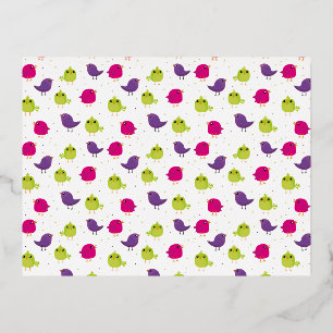 Cute colourful birds   foil holiday postcard