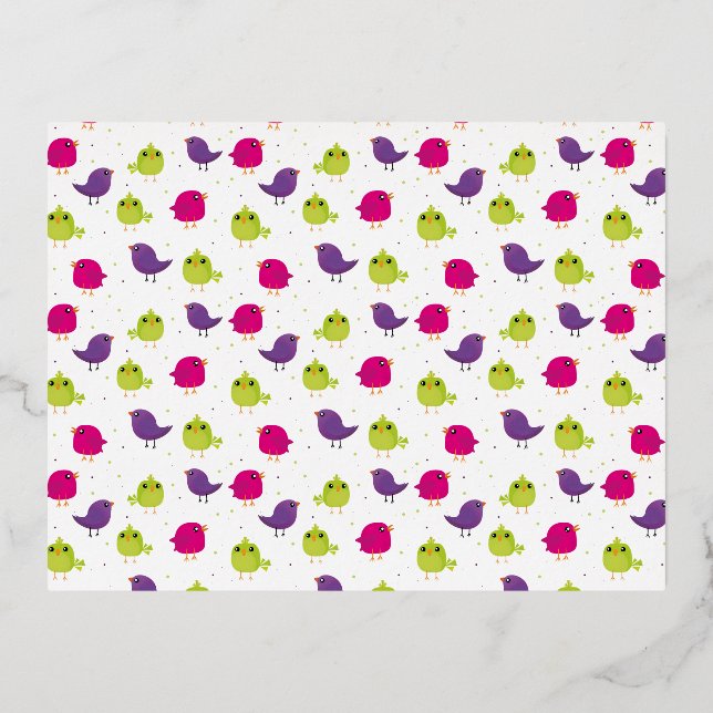 Cute colourful birds   foil holiday postcard (Front)