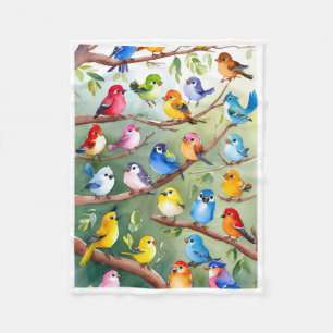 Cute Colourful Birds on Branches Fleece Baby Blank Blanket