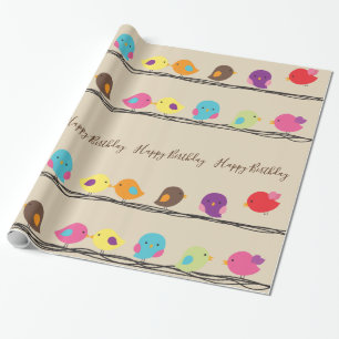 cute colourful birds on ropes pattern wrapping paper