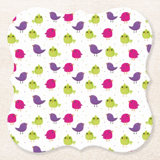 Cute colourful birds   paper coaster (Front)