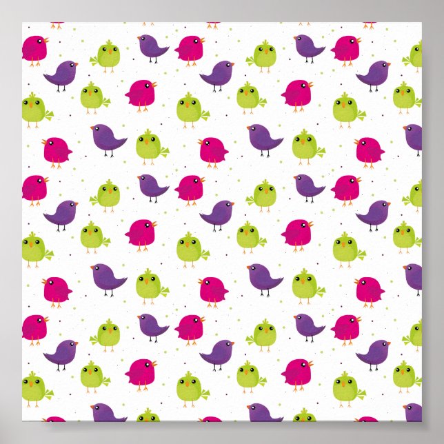 Cute colourful birds poster (Front)