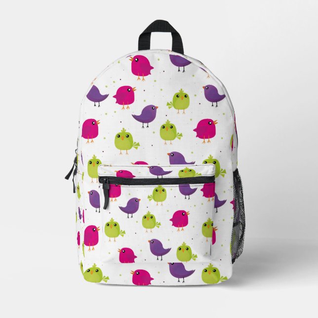 Cute colourful birds  printed backpack (Front)