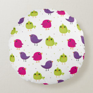 Cute colourful birds  round cushion