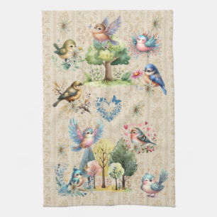 Cute Colourful Birds  Tea Towel