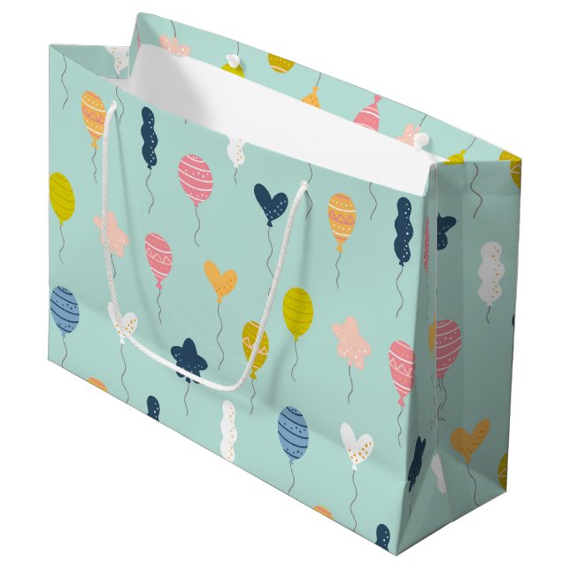 Cute Colourful Birthday Party Balloon Pattern Large Gift Bag (Front Angled)