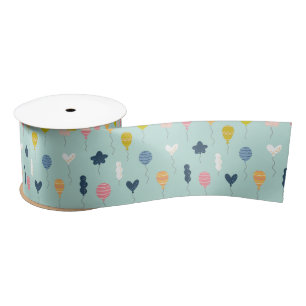 Cute Colourful Birthday Party Balloon Pattern Satin Ribbon