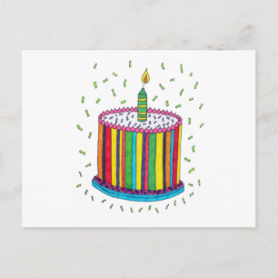 Cute Colourful Birthday Party Cake Postcard