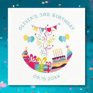 Cute Colourful Birthday Party Custom Text Napkin