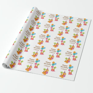 Cute Colourful Birthday Party Dinosaurs Wrapping Paper