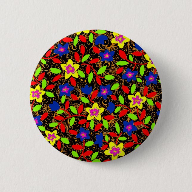 Cute colourful black gorgeous floral pattern 6 cm round badge (Front)
