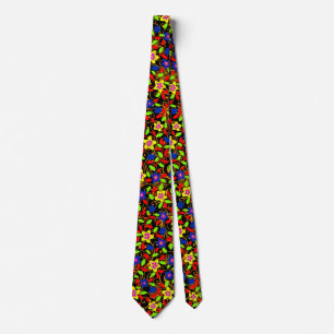 Cute colourful black gorgeous floral pattern tie