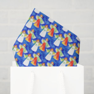 Cute Colourful Blessing Angels Blue Sky Watercolo Tissue Paper