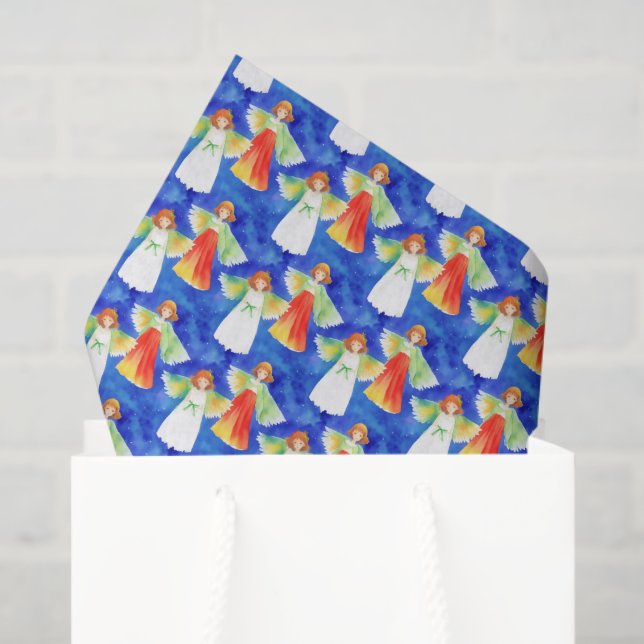 Cute Colourful Blessing Angels Blue Sky  Watercolo Tissue Paper (Gift Bag)