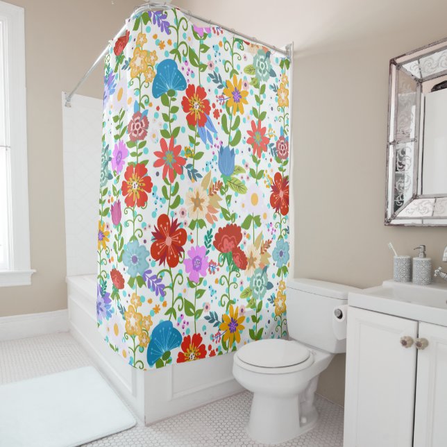 Cute Colourful Blossom Shower Curtain (In Situ)