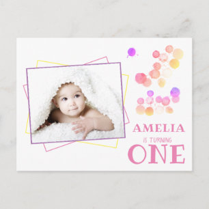 Cute Colourful Blots 1st Birthday Photo Invitation Postcard