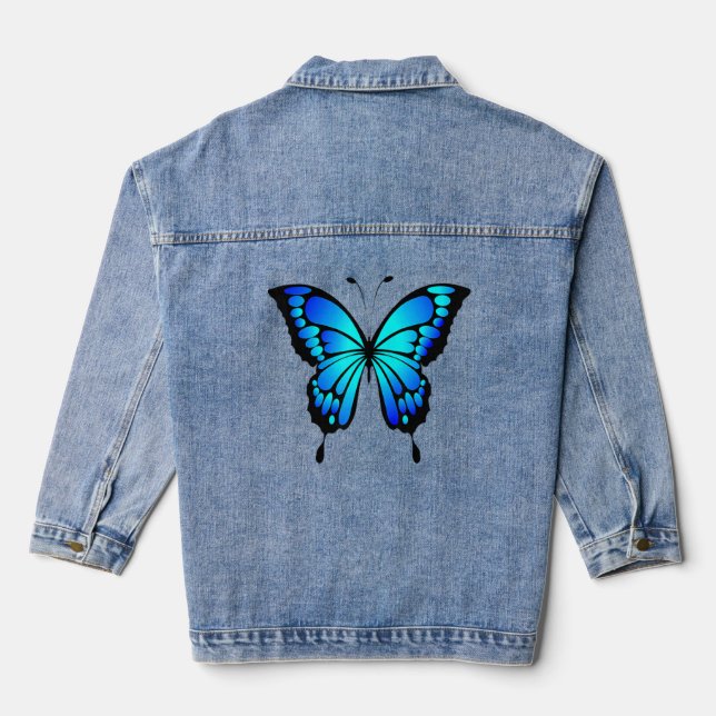 Cute Colourful Blue Butterfly  Denim Jacket (Back)