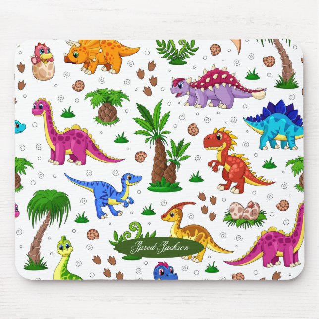 Cute Colourful Blue Green Pattern Dinosaur  Mouse Mat (Front)
