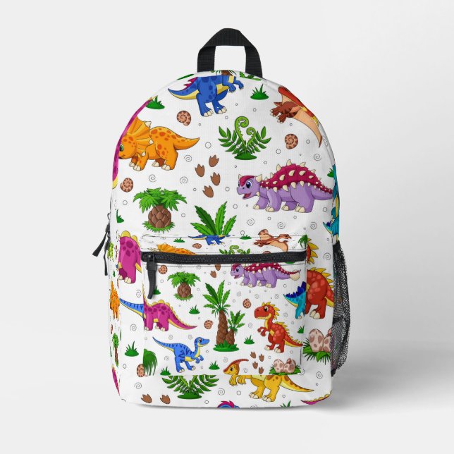 Cute Colourful Blue Green Pattern Dinosaur Printed Backpack (Front)
