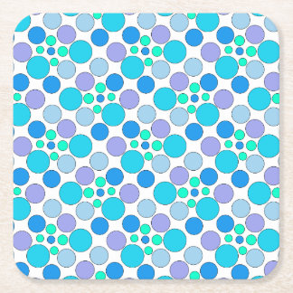Cute colourful blue, lilac and turquoise dots square paper coaster