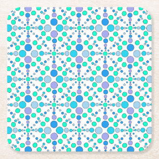 Cute colourful blue, lilac and turquoise dots square paper coaster