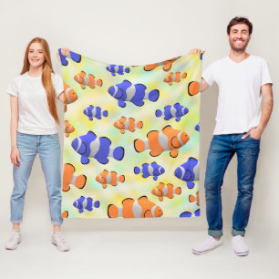 Cute Colourful Blue Orange Clownfish Pattern  Fleece Blanket