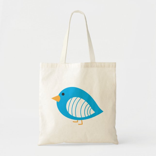 Cute colourful blue quirky birds tote bag (Front)