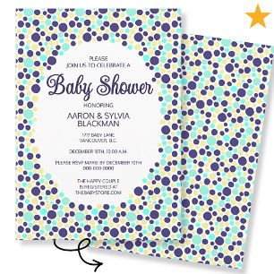 Cute Colourful Blue Turquoise Polka Dot Baby Showe Invitation
