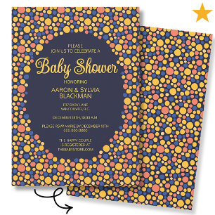 Cute Colourful Blue Yellow Polka Dot Baby Shower Invitation