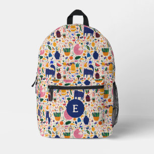 Cute Colourful Boho Desert Cats Monogram Printed Backpack