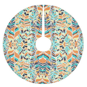 Cute colourful boho leaves pattern brushed polyester tree skirt