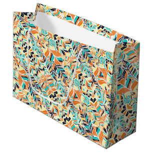Cute colourful boho leaves pattern large gift bag