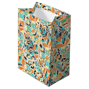 Cute colourful boho leaves pattern medium gift bag