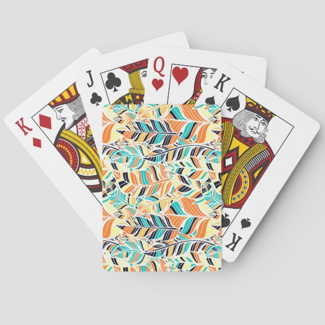 Cute colourful boho leaves pattern playing cards (Back)