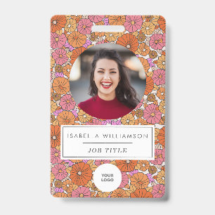 Cute Colourful Boho Pink Floral Employee Photo ID Badge