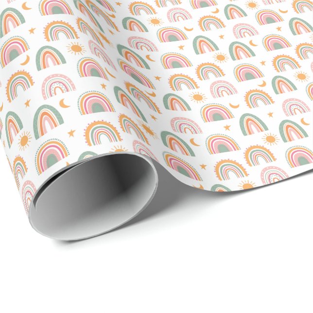 Cute Colourful Boho Rainbow Seamless Pattern Wrapping Paper (Roll Corner)