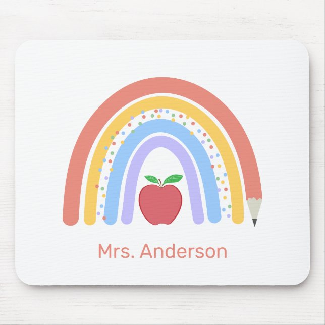 Cute Colourful Boho Rainbow Teacher Mouse Mat (Front)